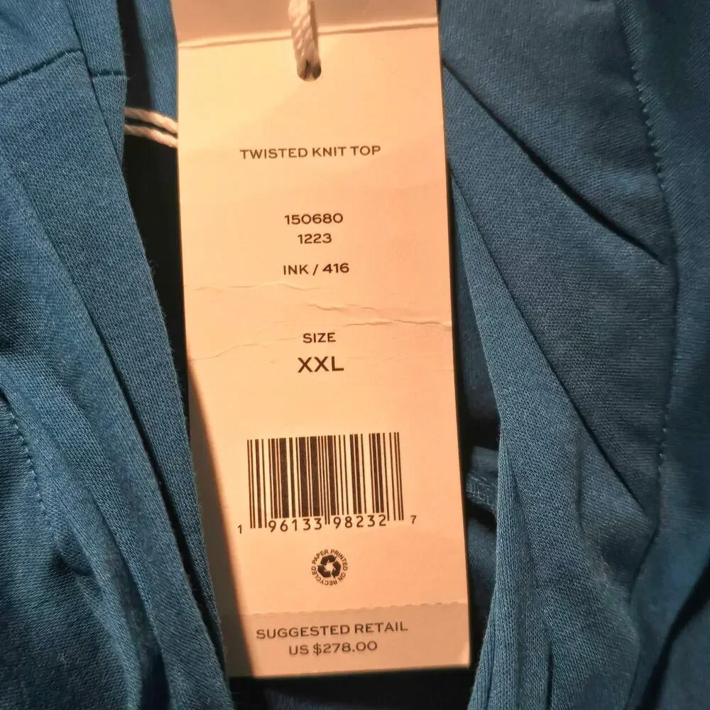 NWT, Tory Burch Twisted Knit Sleeveless Top Teal, Size XXL
